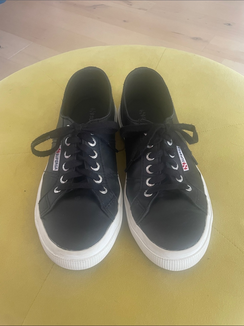 Superga Black Leather Low-Top Sneakers